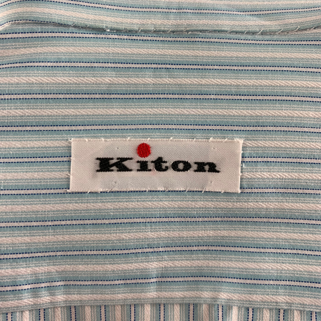 KITON Size L Blue White Stripe Cotton Long Sleeve Shirt