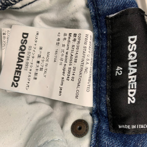 DSQUARED2 Size 6 Blue White Cotton  Elastane Paint Splattered Narrow leg Jeans