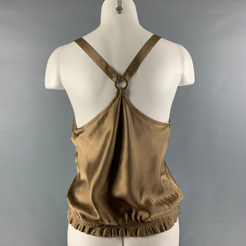 RALPH LAUREN Talla 6 Blusa con espalda cruzada de seda color topo