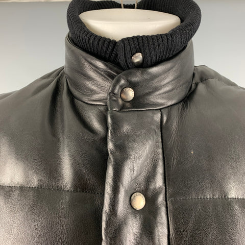 BURBERRY LONDON Size 38 Black Quilted Leather Down Filled Vest