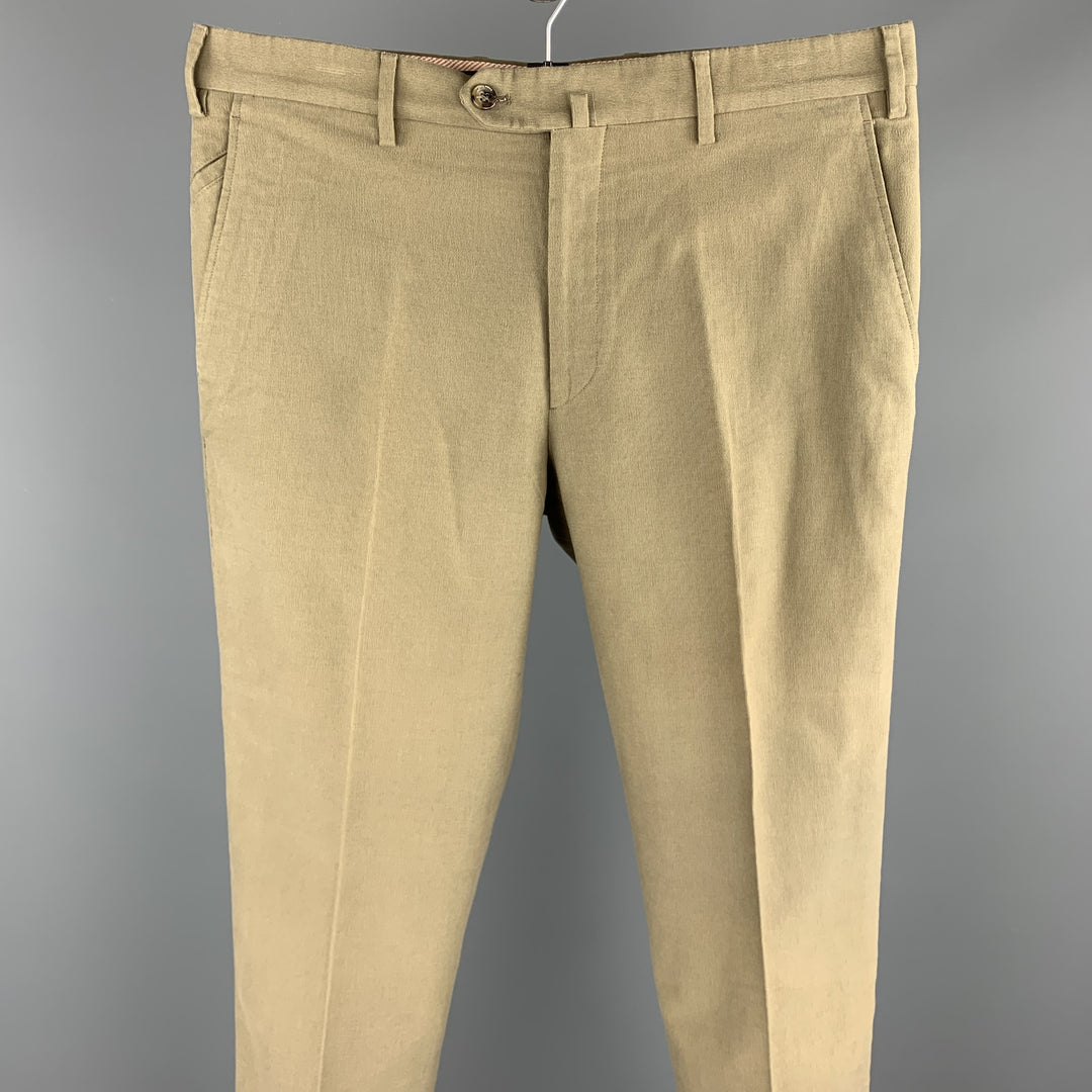 LORO PIANA Taille 34 Pantalon décontracté en coton olive avec braguette zippée