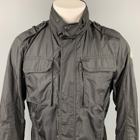 MONCLER Size L Black Polyamide Hooded Jacket
