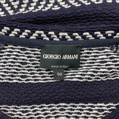 GIORGIO ARMANI Size M Navy & White Textured Viscose Blend Raglan Pullover