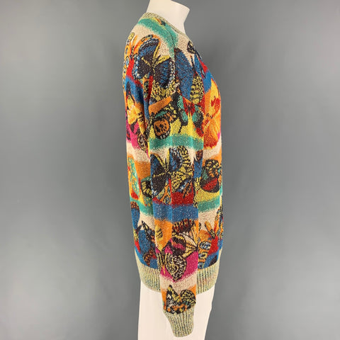 MISSONI Size XL Multi-Color Butterfly Rayon Blend Crew-Neck Sweater