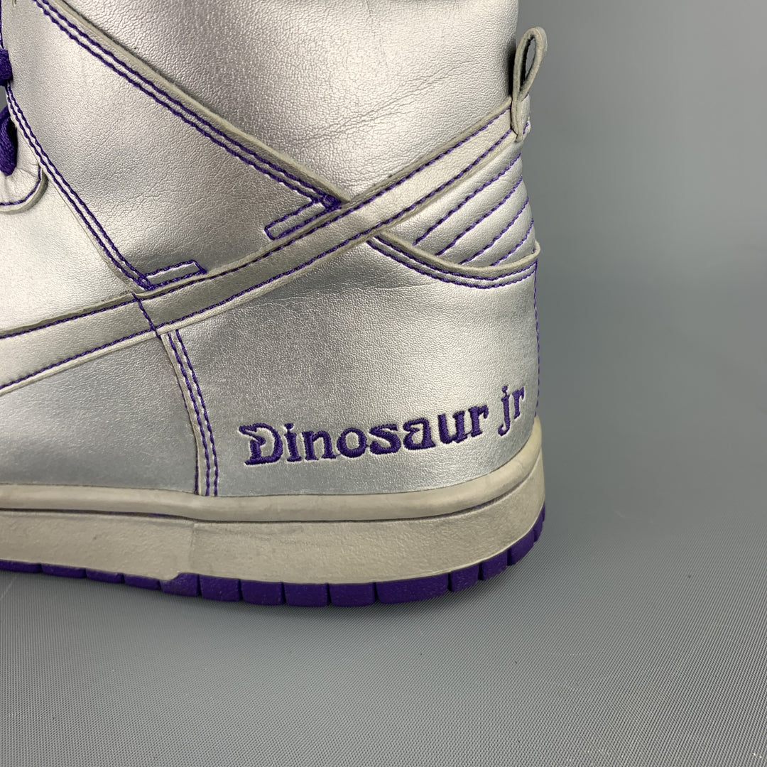 NIKE SB "Dinosaur Jr." Size 8.5 Silver & Purple Metallic Leather High Top Sneakers