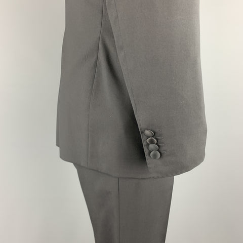 LANVIN Size 38 Black Satin Notch Lapel Two Piece Tuxedo