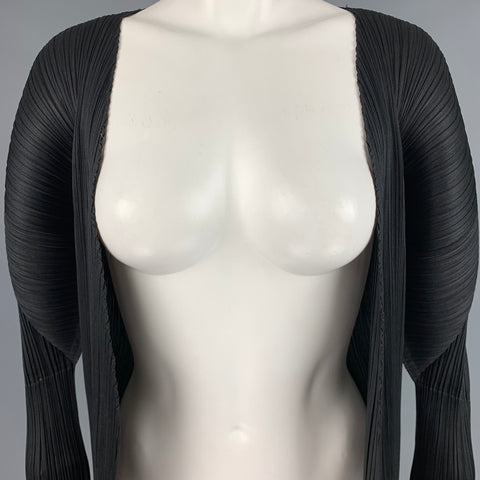 ISSEY MIYAKE Taille M Cardigan plissé noir ouvert sur le devant - Femme