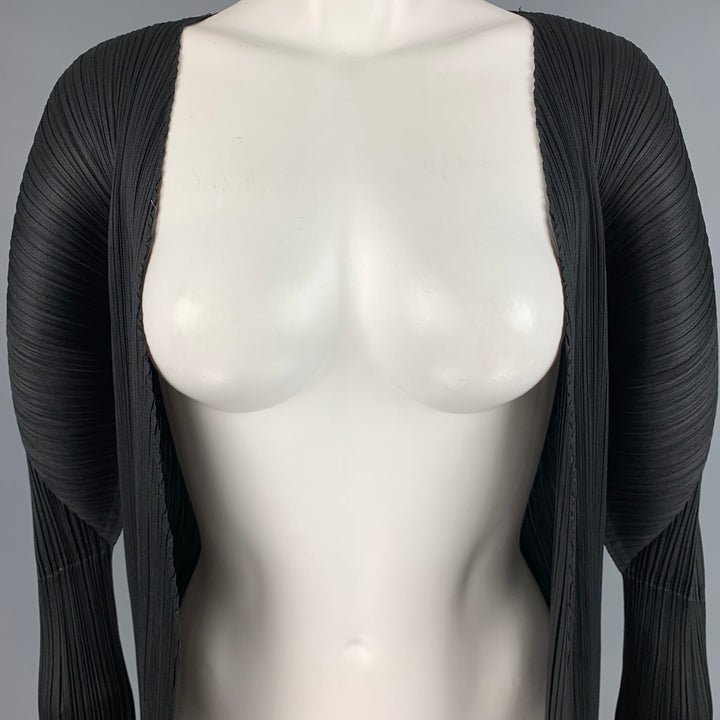 ISSEY MIYAKE Size M Black Pleated Open Front Cardigan - Womens