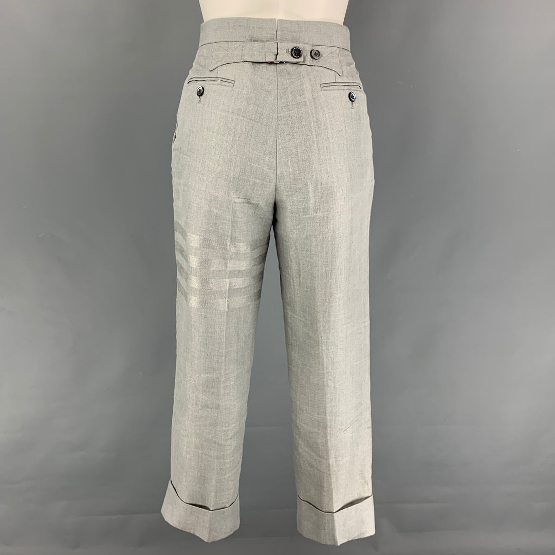 THOM BROWNE Size 0 Light Gray Linen High Waisted Casual Pants