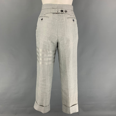 THOM BROWNE Talla 0 Pantalones casuales de talle alto de lino gris claro