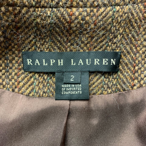 RALPH LAUREN Black Label Taille 2 Veste à col haut en laine d'agneau en tweed marron