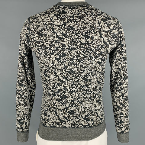 THEORY Size L Grey White Abstract Crew Neck Pullover