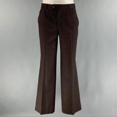 YVES SAINT LAURENT Chest Size 40 Brown White Pinstripe Single breasted 32 Suit