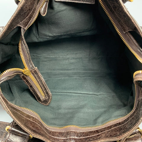 BALENCIAGA City Giant Studs Medium Brown Leather Satchel Handbag