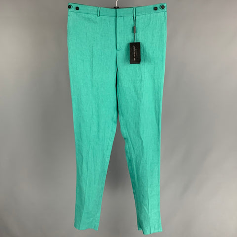 BURBERRY PRORSUM Spring 2015 Size 34 Aqua Green Linen Flat Front Dress Pants
