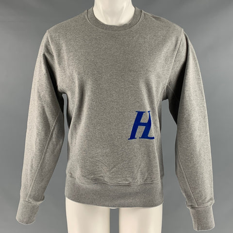 HELMUT LANG Size M Grey Blue Logo Cotton Crew-Neck Sweatshirt