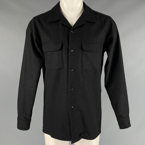 PENDLETON Size M Black Virgin Wool Patch Pockets Long Sleeve Shirt