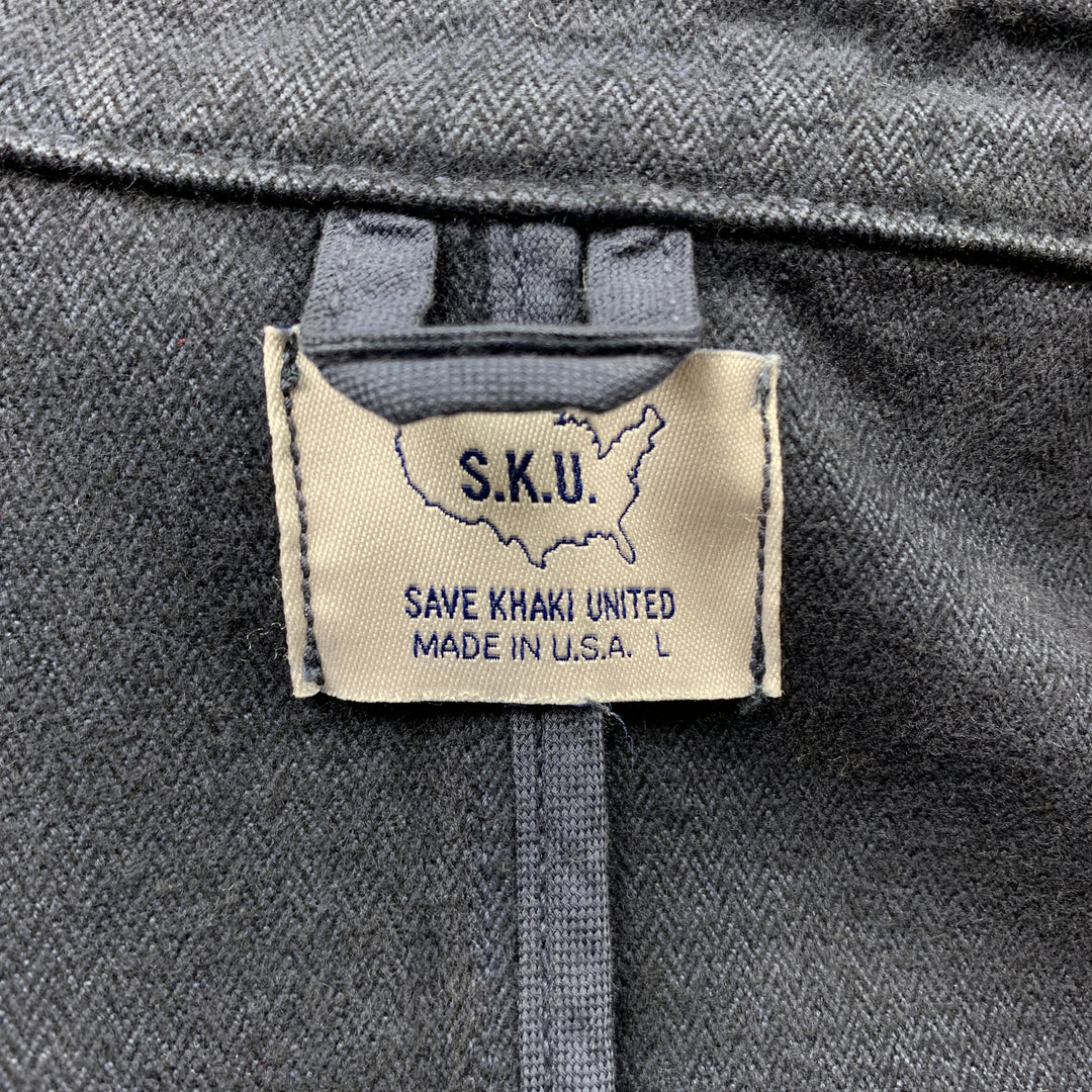 S.K.U. Size L Navy Solid Cotton Buttoned Coat