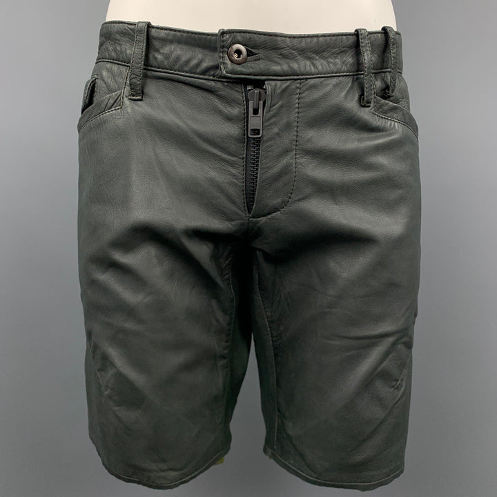 NICE COLLECTIVE Talla 36 Pantalones cortos de cuero envejecido gris pizarra