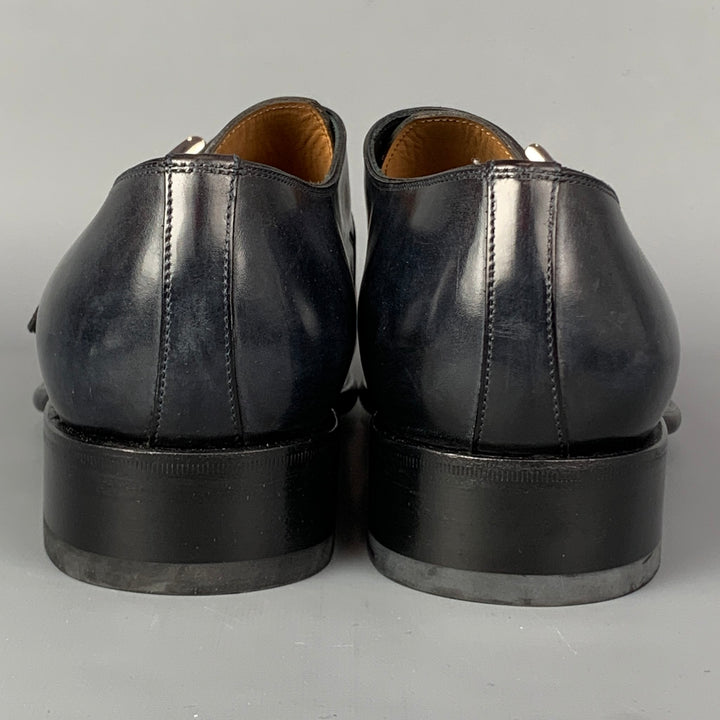 SANTONI Size 11.5 Charcoal Antique Leather Monk Strap Loafers