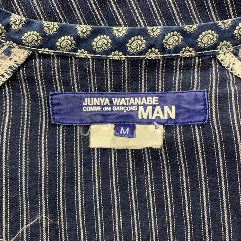JUNYA WATANABE Size M Indigo Print Cotton Nehru Collar Long Sleeve Shirt