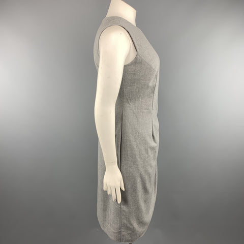 GIORGIO ARMANI Taille 10 Robe drapée sans manches en laine vierge gris chiné