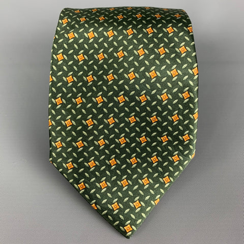 BURBERRY LONDON Green Yellow Silk Tie