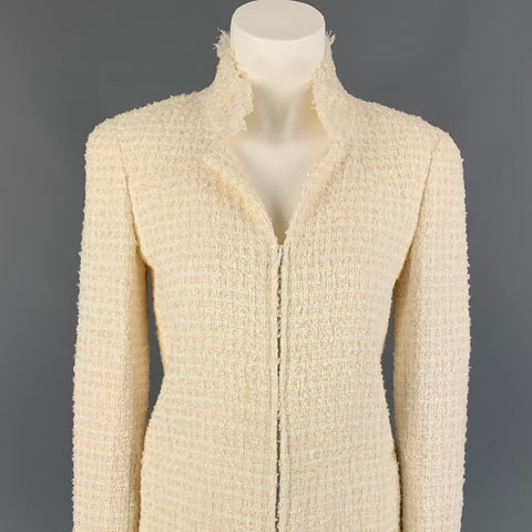 CHANEL 2004 Talla 6 Chaqueta con cremallera curvada de poliamida boucle color crema