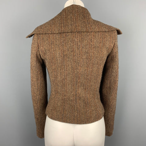 RALPH LAUREN Black Label Taille 2 Veste à col haut en laine d'agneau en tweed marron
