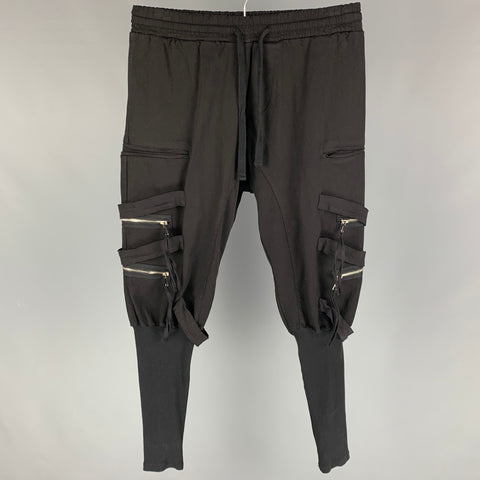 LA HAINE Size M Black Cotton Knitted Panel Pants