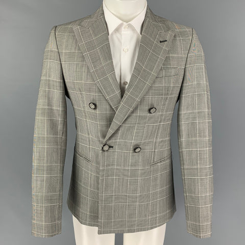EMPORIO ARMANI Taille 38 Manteau de sport en laine Mohair Glenplaid noir blanc