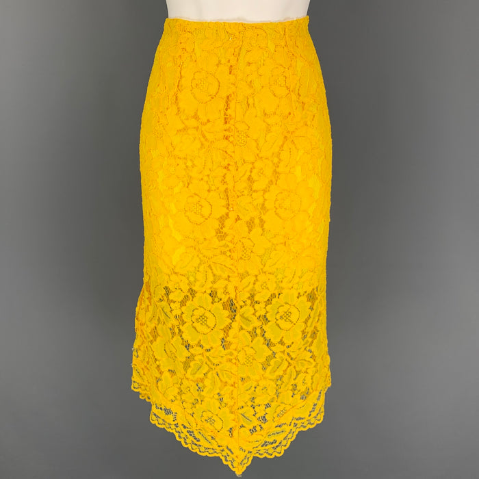 SANDRO Size S Yellow Rayon Blend Lace Midi Skirt