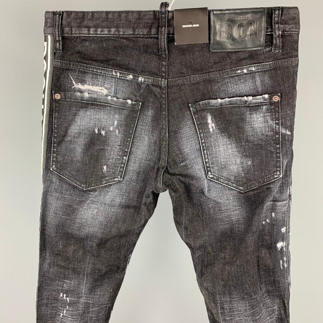 DSQUARED2 Size 32 Black Distressed Denim Button Fly Skater Jeans