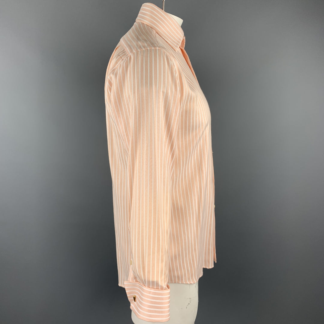 PAUL SMITH Size L Peach & White Stripe Cotton Button Up Long Sleeve Shirt
