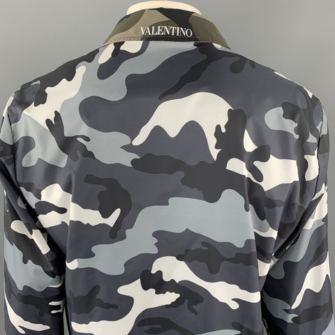 VALENTINO Taille Poitrine XL Taille XL Veste Noir &amp; Gris Camouflage Polyamide Snaps