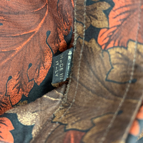 BURBERRY PRORSUM Fall 2008 Size L Brown & Black Leaf Print Cotton Button Down Long Sleeve Shirt