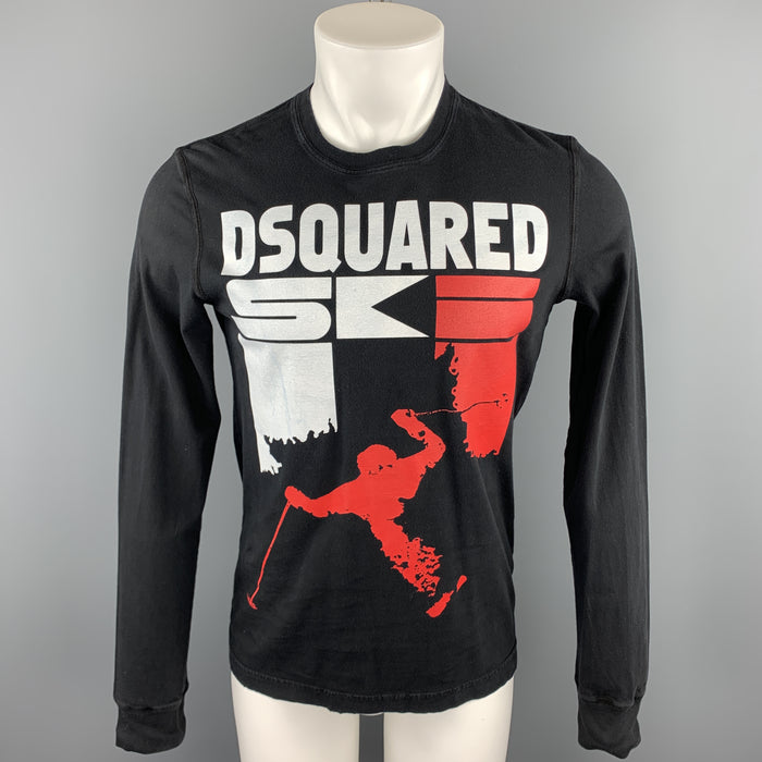 DSQUARED2 Talla S Jersey de cuello redondo de algodón gráfico negro