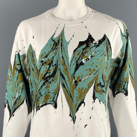 DRIES VAN NOTEN F/W 18 Size L White Ebru Marble Print Cotton Crew-Neck Sweatshirt