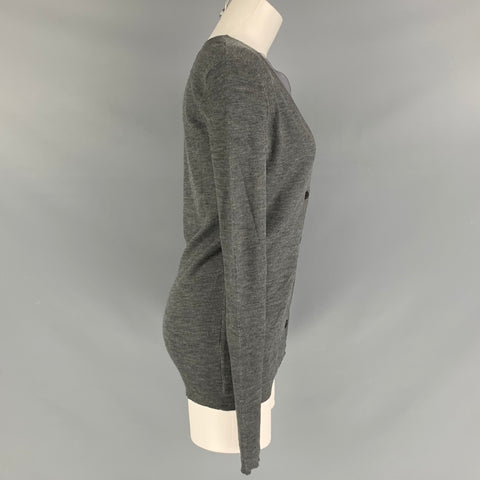 VERA WANG Cárdigan con cuello en V texturizado de lana gris talla M