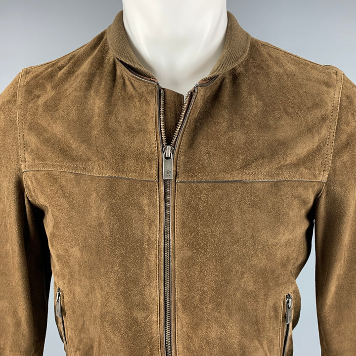MASSIMO DUTTI Size S Brown Suede Bomber Jacket