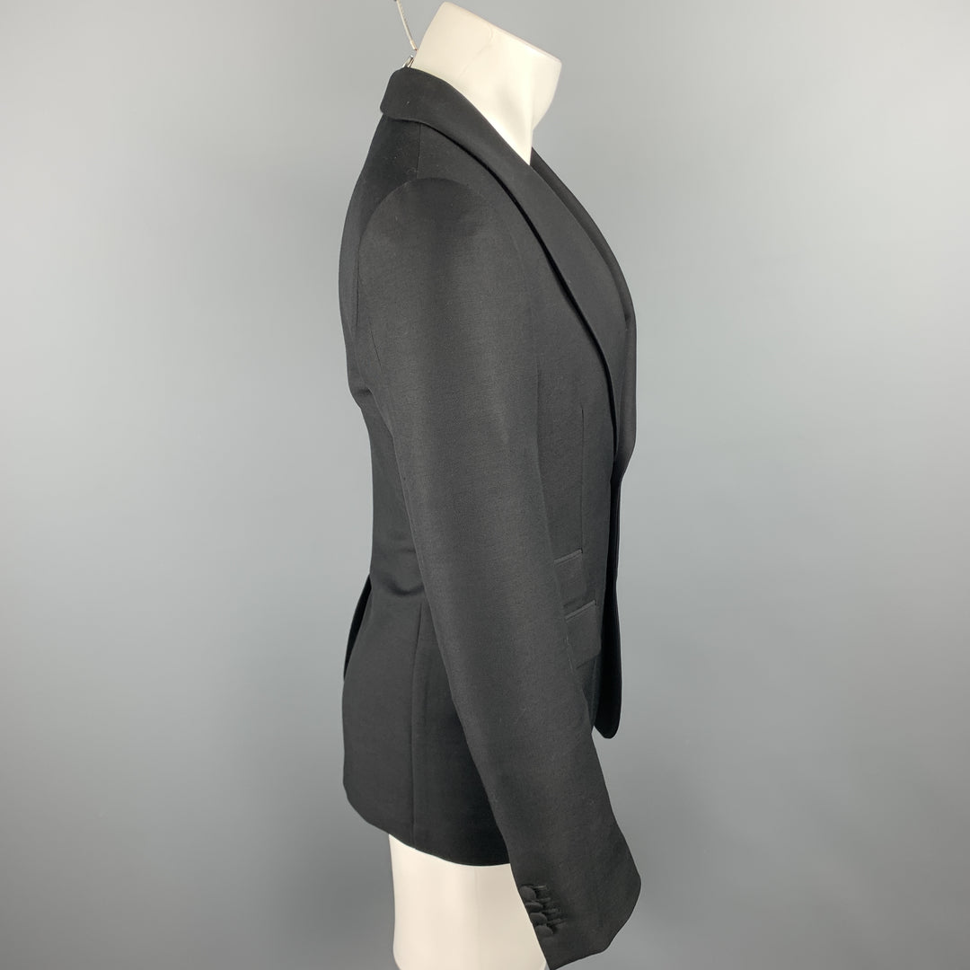 PRADA Size 36 Regular Black Solid Wool / Mohair Shawl Collar Sport Coat