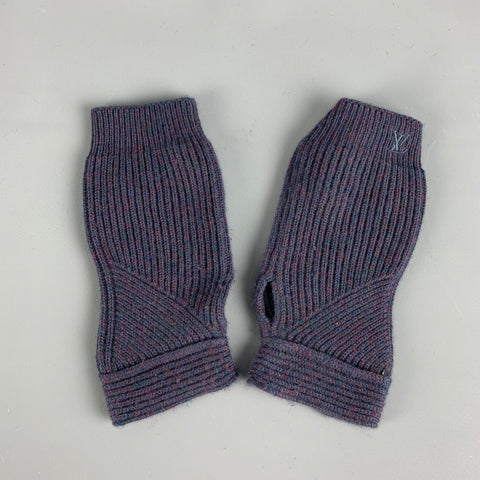 LOUIS VUITTON Navy Burgundy Ribbed Knit Cashmere Gloves