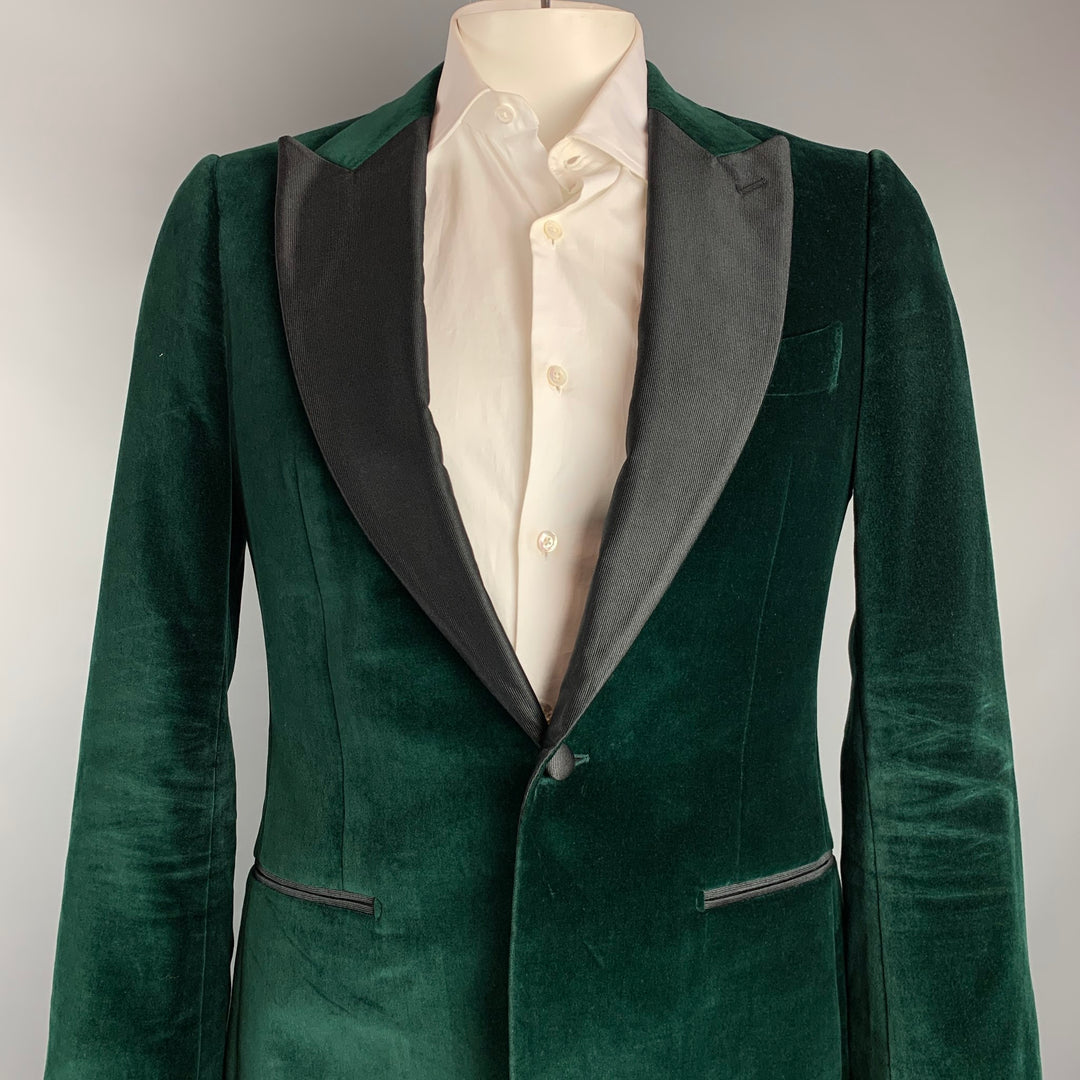 SUIT SUPPLY Talla 40 Abrigo deportivo con solapa de pico de algodón de terciopelo verde y negro