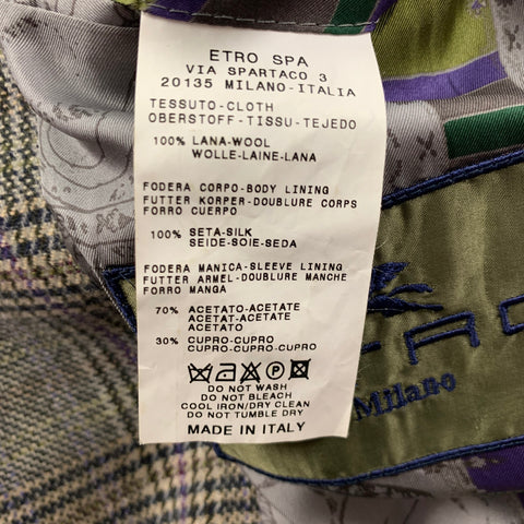 ETRO Size 42 Navy Cream Glenplaid Wool Sport Coat