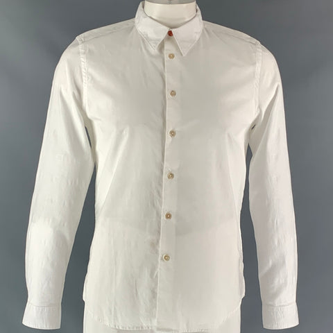 PAUL SMITH Size L White Solid Cotton Button Up  Long Sleeve Shirt