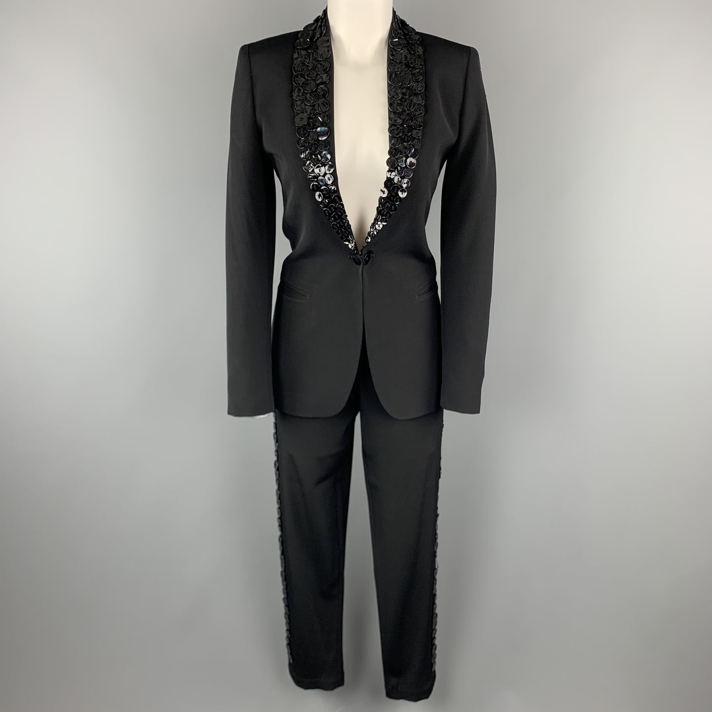 JEAN PAUL GAULTIER Size 6 Black Wool Button Shawl Collar Pants Suit