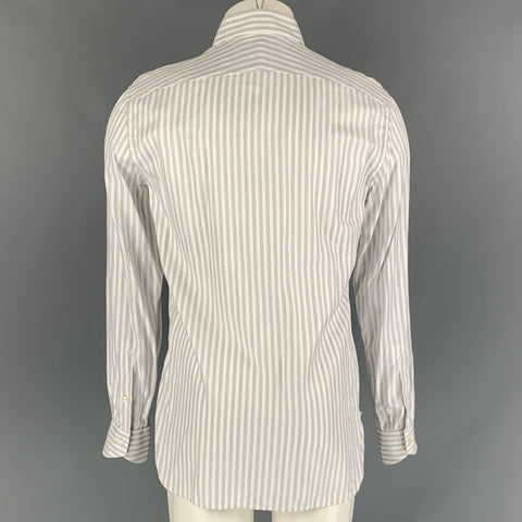 ERMENEGILDO ZEGNA Size M White & Black Stripe Cotton Long Sleeve Shirt