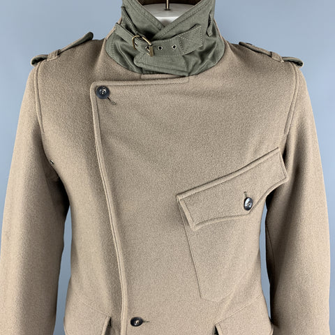 ANDREW MACKENZIE Size M Taupe Wool Blend Double Breasted Epaulettes Long Coat