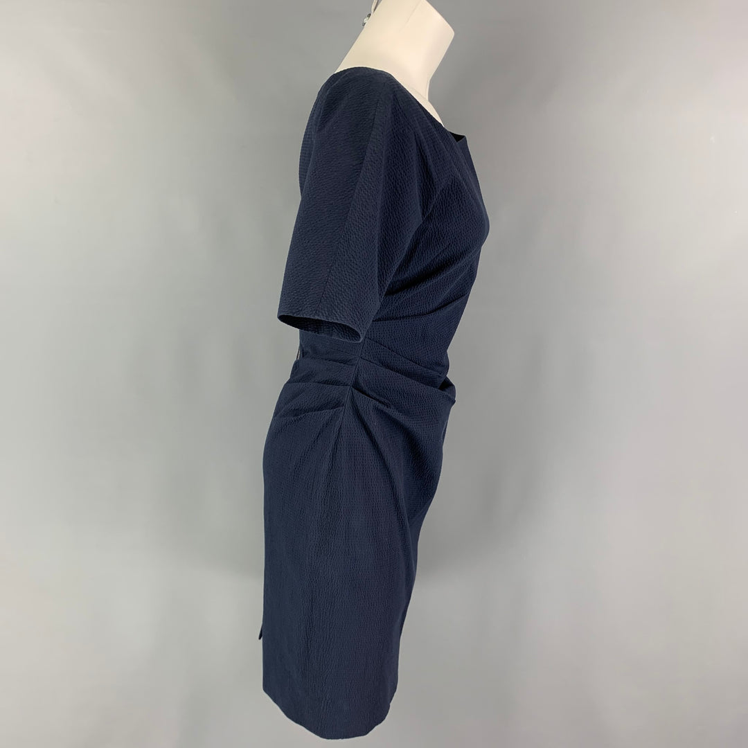 LELA ROSE Size 6 Navy Cotton Blend Short Sleeve Below Knee Dress