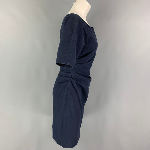 LELA ROSE Size 6 Navy Cotton Blend Short Sleeve Below Knee Dress